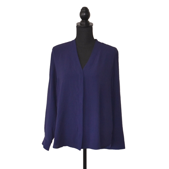 A6 Auth EILEEN FISHER Navy Blue Silk Hidden Button Front Cardigan Jacket Size M - Picture 1 of 7